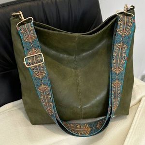 Womens Leather Shoulder Bag NEW Vintage Faux Leather Handbag Adjustable Length
